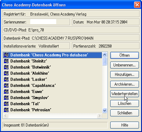 chessacademy datenbank oeffnen