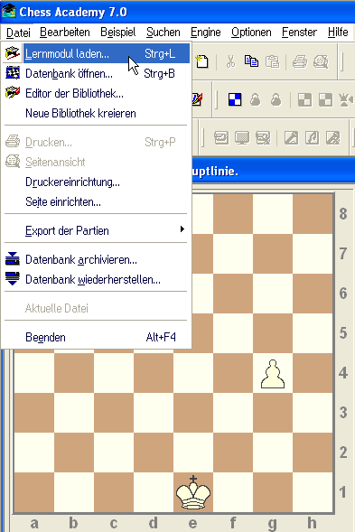 chessacademy lernmodul oeffnen menu