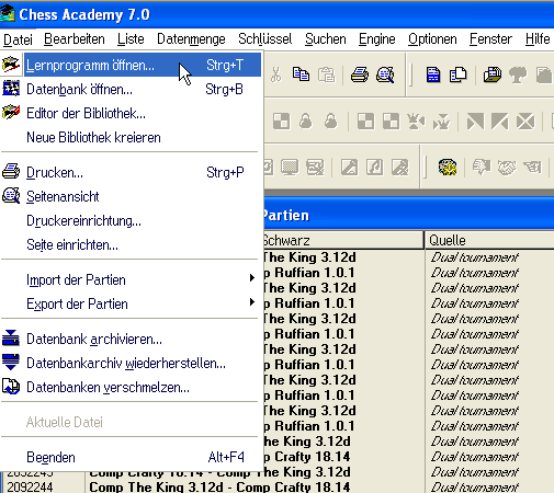 chessacademy lernprogramm oeffnen menu